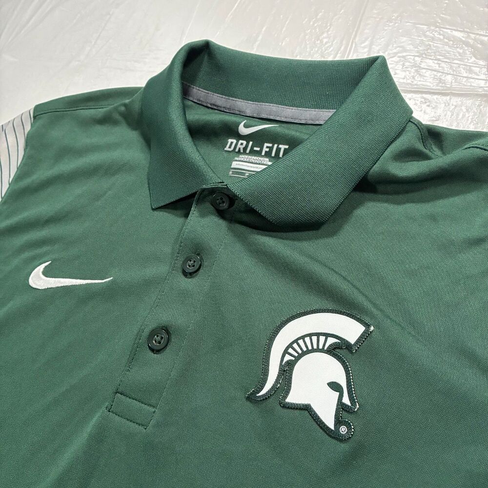 Michigan State Spartans Nike Polo Shirt Mens S Green Dri Fit Collared MSU NCAA